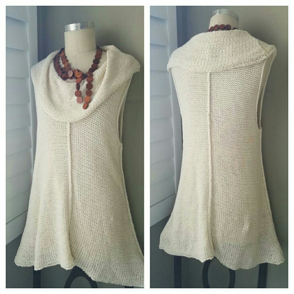 Pure Handknit Tunic Sweater Top with Cowl Neckline
